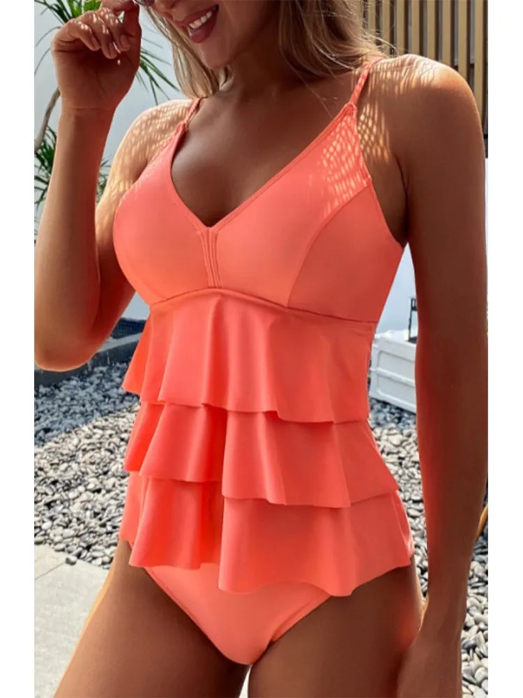 Luna | Dames Badpak Hoge Taille Volant V-Hals Strand Zomer