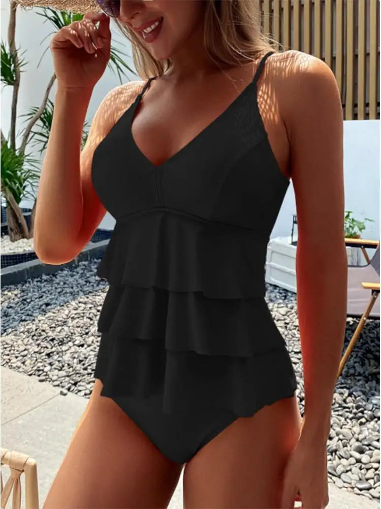 Luna | Dames Badpak Hoge Taille Volant V-Hals Strand Zomer