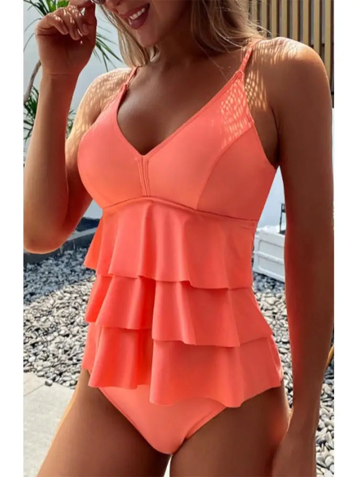 Luna | Dames Badpak Hoge Taille Volant V-Hals Strand Zomer
