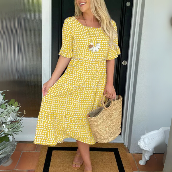 Lyra |  Dames Midi-Jurk Stip Gelaagde Zomerjurk