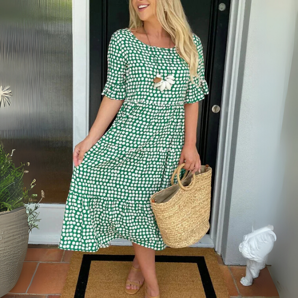 Lyra |  Dames Midi-Jurk Stip Gelaagde Zomerjurk