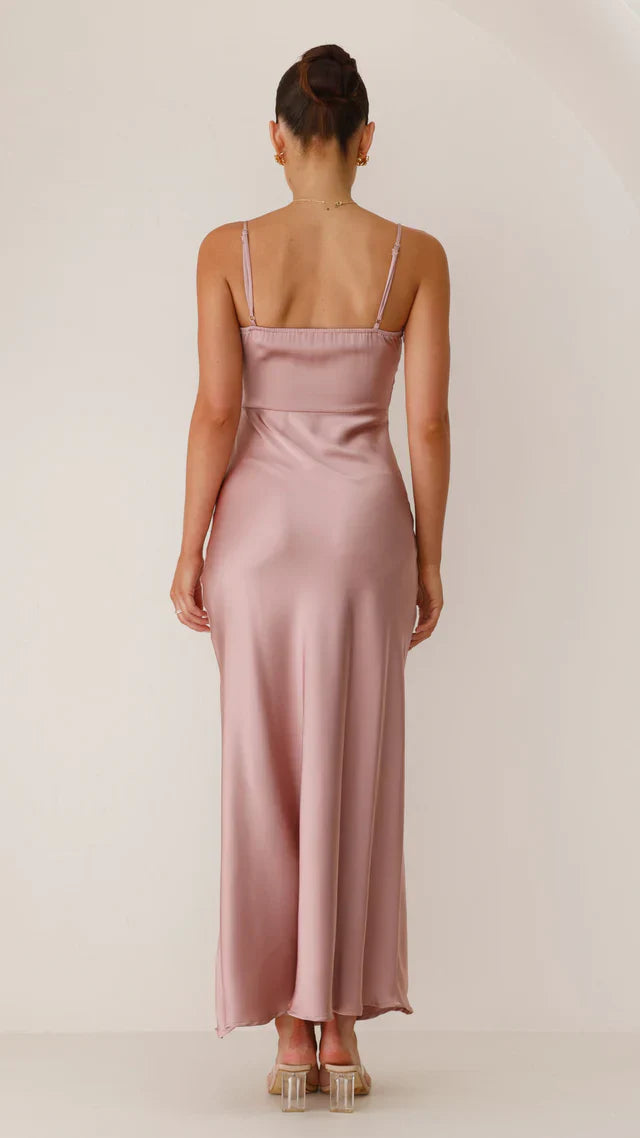 Lysandra | Elegante Satijn-Look Maxi Avondjurk met Hoge Split