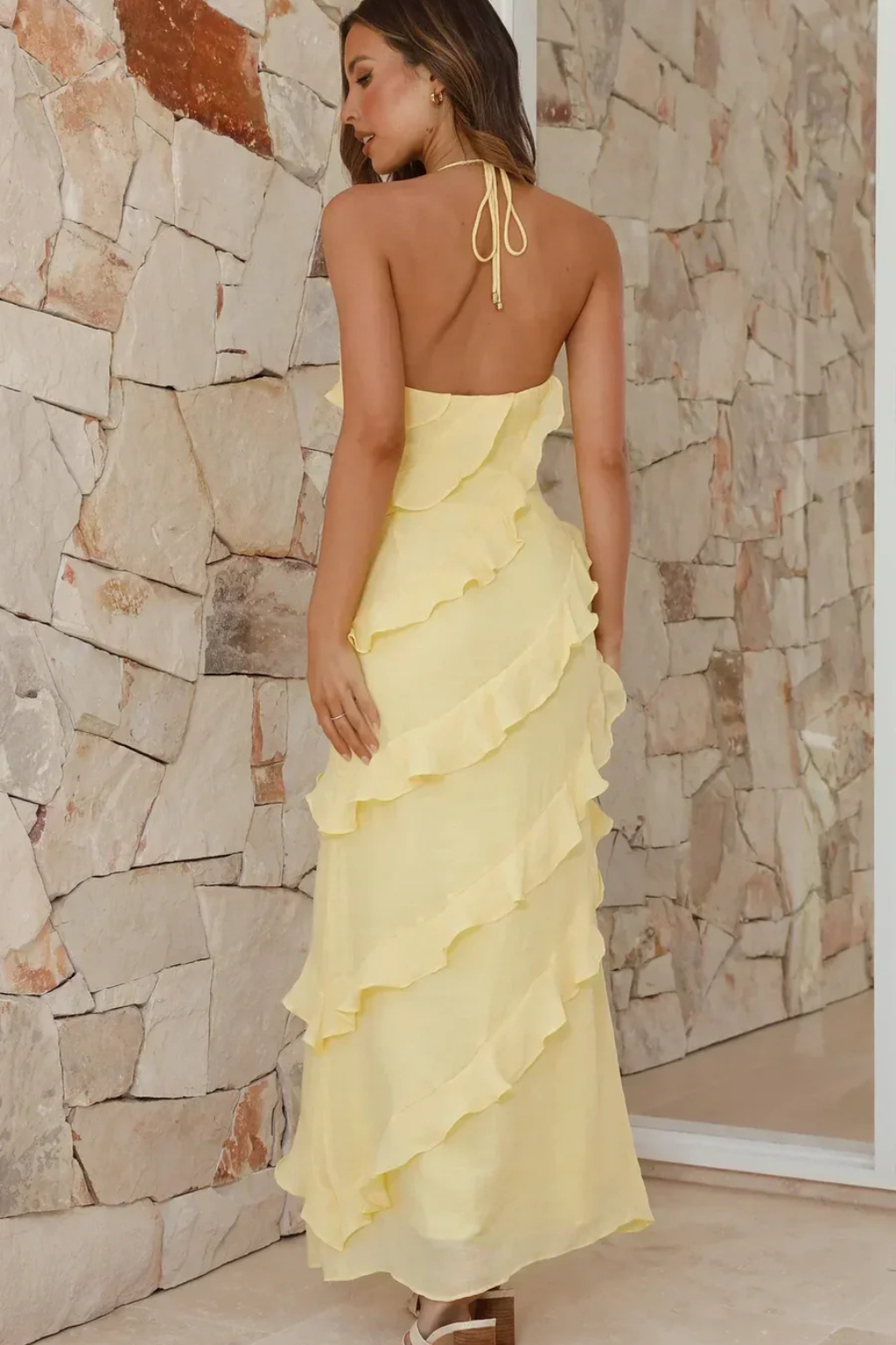 Madelief | Elegante Dames Maxi-Jurk Halter Nek Ruche