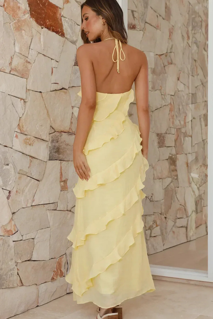 Madelief | Elegante Dames Maxi-Jurk Halter Nek Ruche