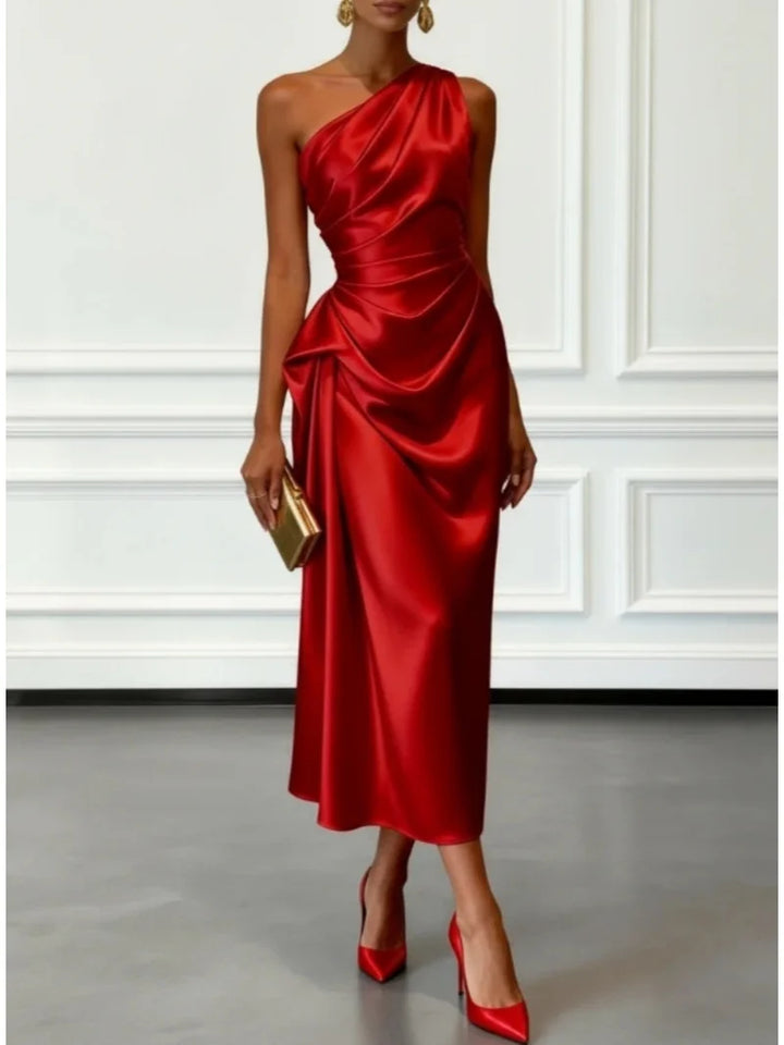Mirelle | Dames Midi Jurk One-Shoulder Mouwloos Feest Elegant