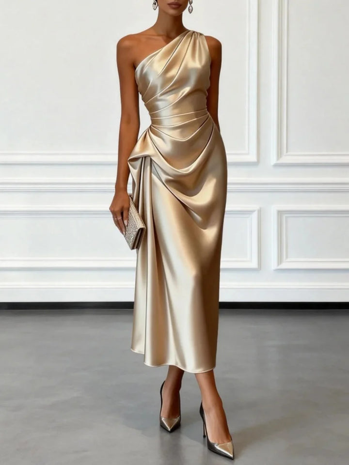 Mirelle | Dames Midi Jurk One-Shoulder Mouwloos Feest Elegant