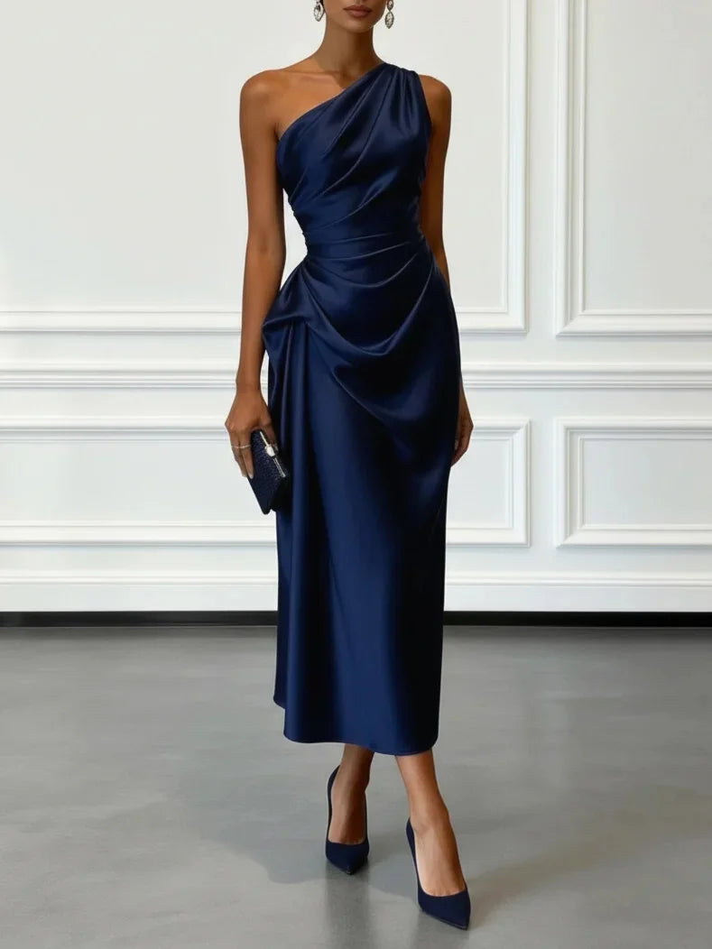 Mirelle | Dames Midi Jurk One-Shoulder Mouwloos Feest Elegant