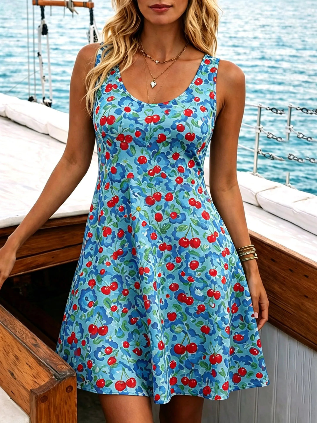 Noor | Dames Zomer Mini Jurk Bloemen Print Mouwloos U Hals