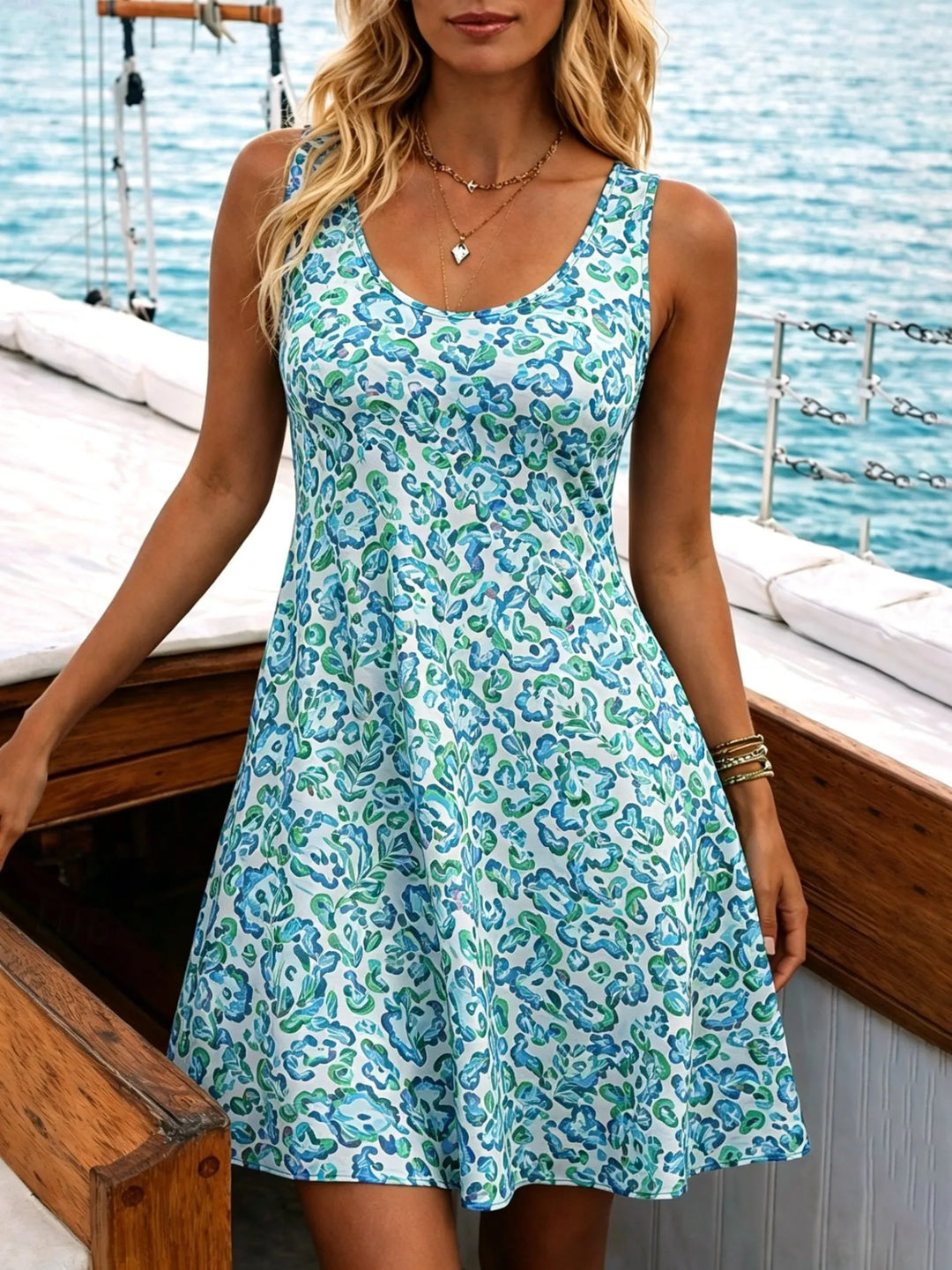 Noor | Dames Zomer Mini Jurk Bloemen Print Mouwloos U Hals