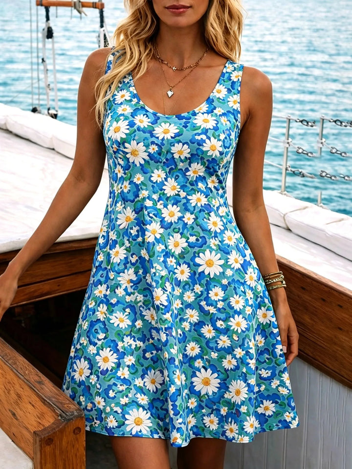 Noor | Dames Zomer Mini Jurk Bloemen Print Mouwloos U Hals