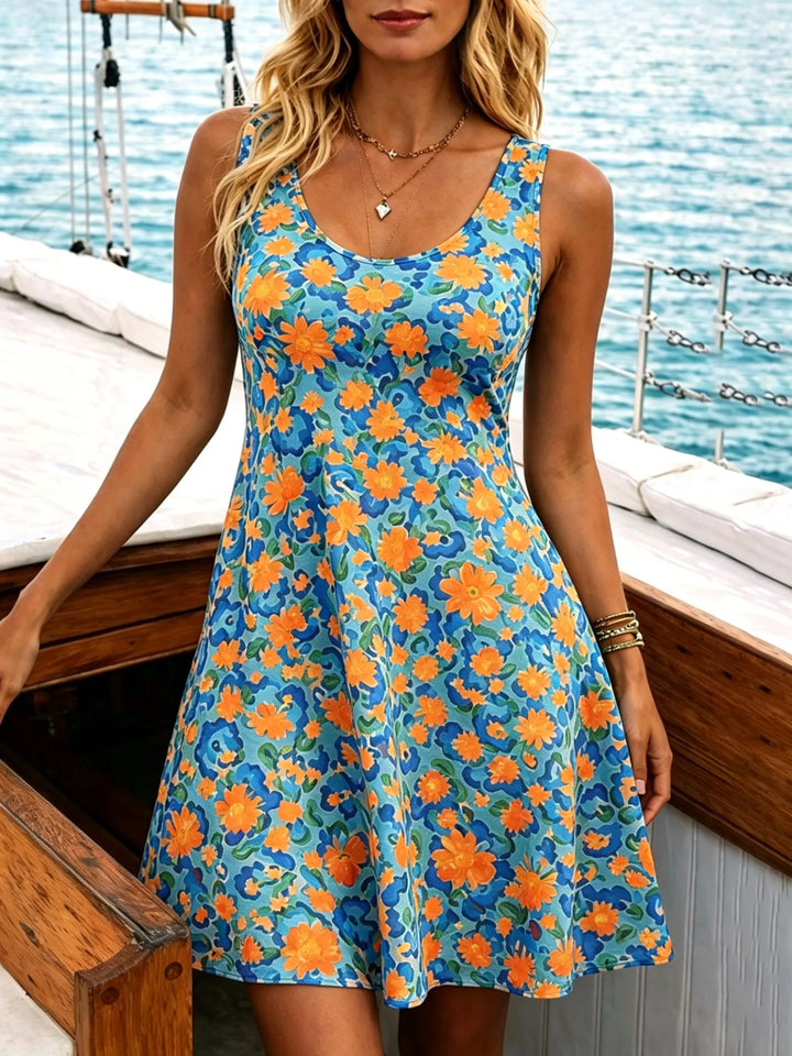 Noor | Dames Zomer Mini Jurk Bloemen Print Mouwloos U Hals