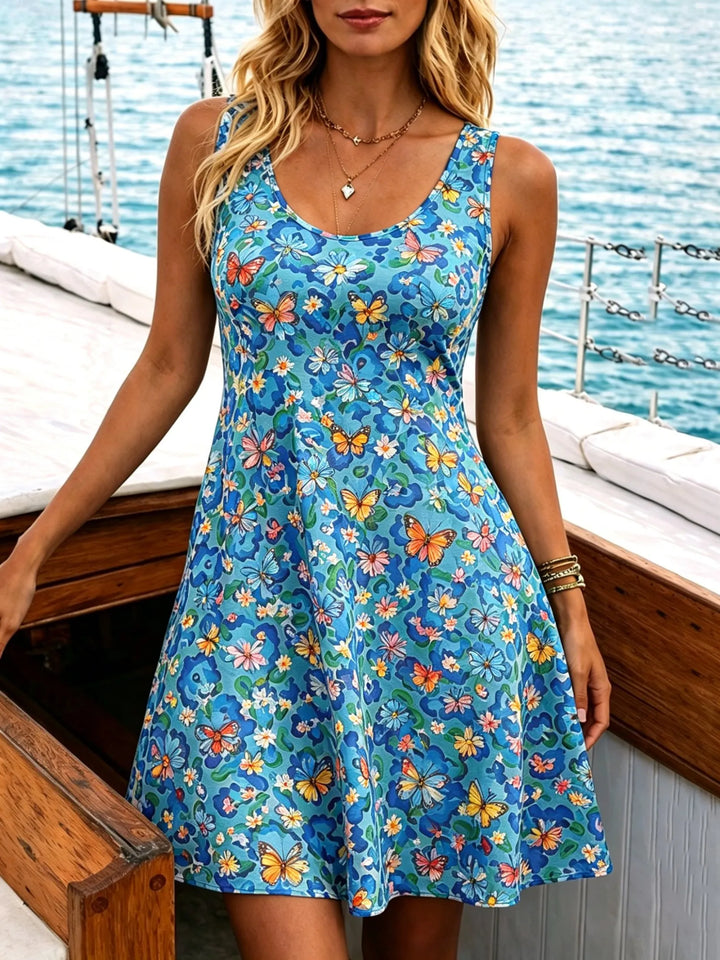 Noor | Dames Zomer Mini Jurk Bloemen Print Mouwloos U Hals