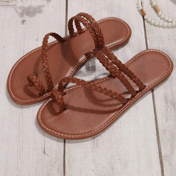 Noor | Dames Boho Sandalen Platte Hak Gevlochten Teen Ring