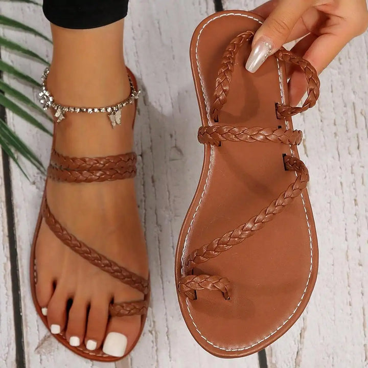 Noor | Dames Boho Sandalen Platte Hak Gevlochten Teen Ring