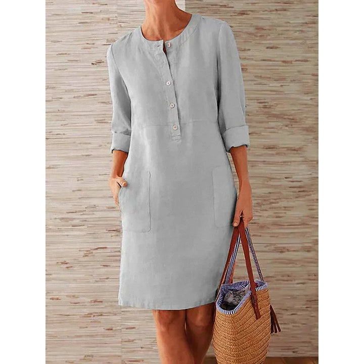 Nora | Dames Midi jurk Casual Zomer Zakken Driekwart Mouwen