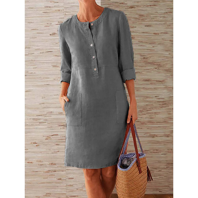 Nora | Dames Midi jurk Casual Zomer Zakken Driekwart Mouwen