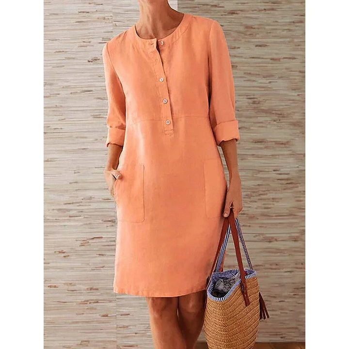 Nora | Dames Midi jurk Casual Zomer Zakken Driekwart Mouwen