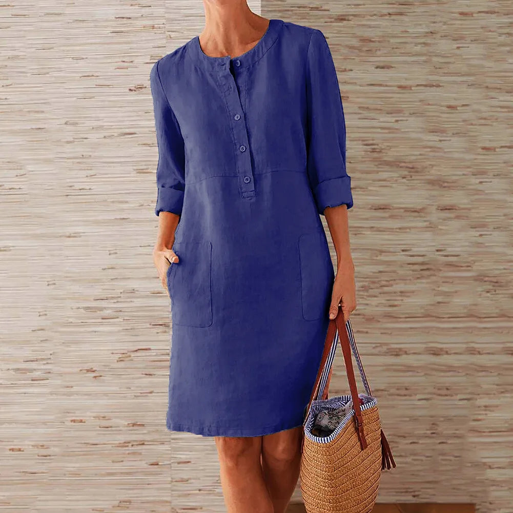 Nora | Dames Midi jurk Casual Zomer Zakken Driekwart Mouwen