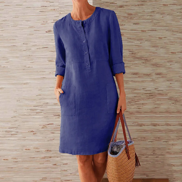 Nora | Dames Midi jurk Casual Zomer Zakken Driekwart Mouwen