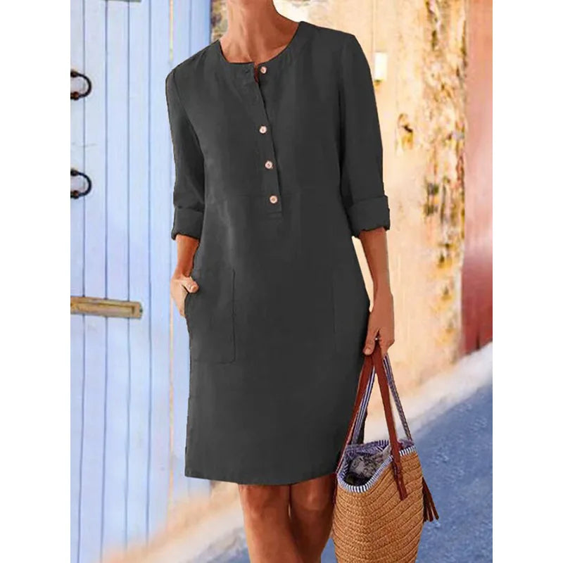 Nora | Dames Midi jurk Casual Zomer Zakken Driekwart Mouwen