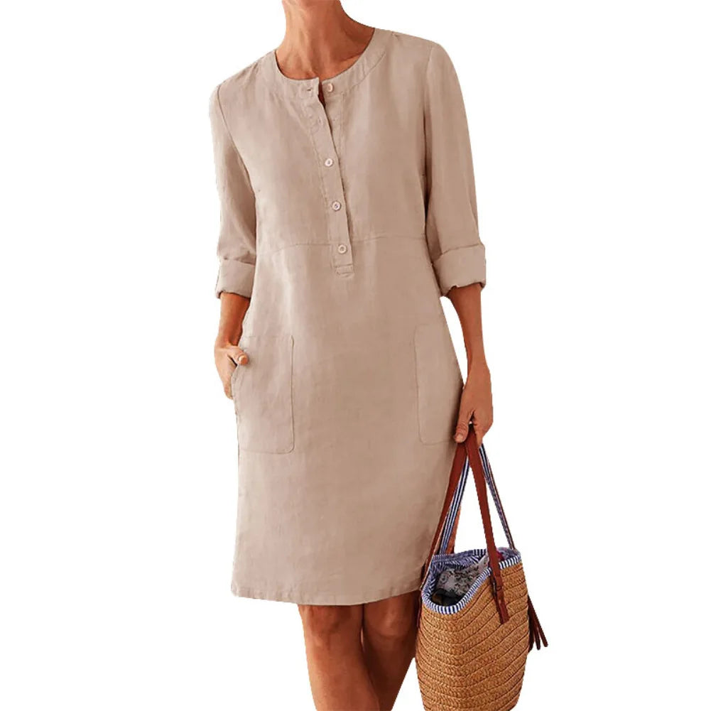Nora | Dames Midi jurk Casual Zomer Zakken Driekwart Mouwen