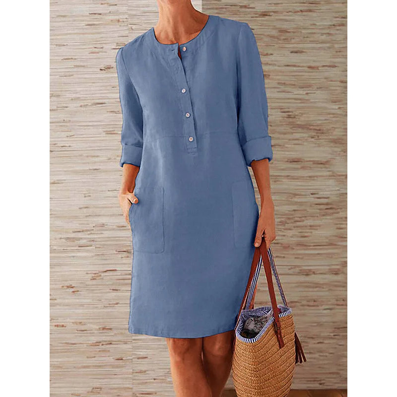 Nora | Dames Midi jurk Casual Zomer Zakken Driekwart Mouwen