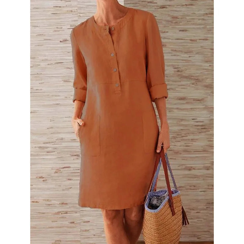 Nora | Dames Midi jurk Casual Zomer Zakken Driekwart Mouwen