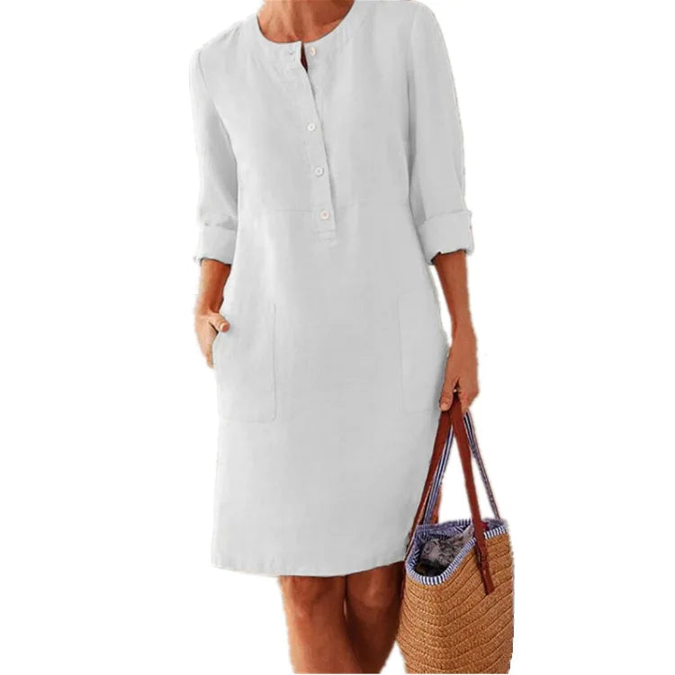 Nora | Dames Midi jurk Casual Zomer Zakken Driekwart Mouwen