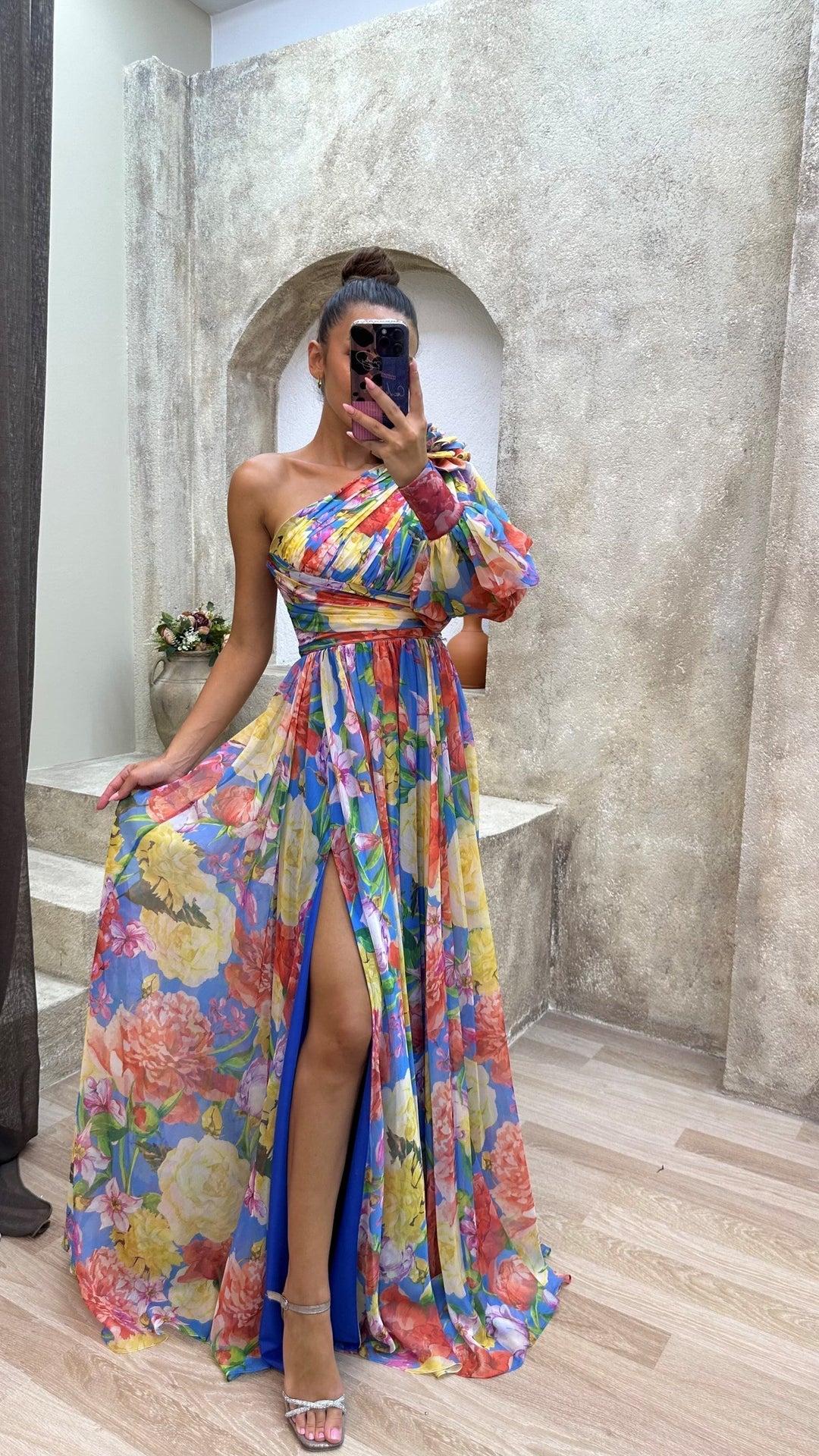 Odelia | Elegante Dames One-Shoulder Bloemen Maxi Jurk