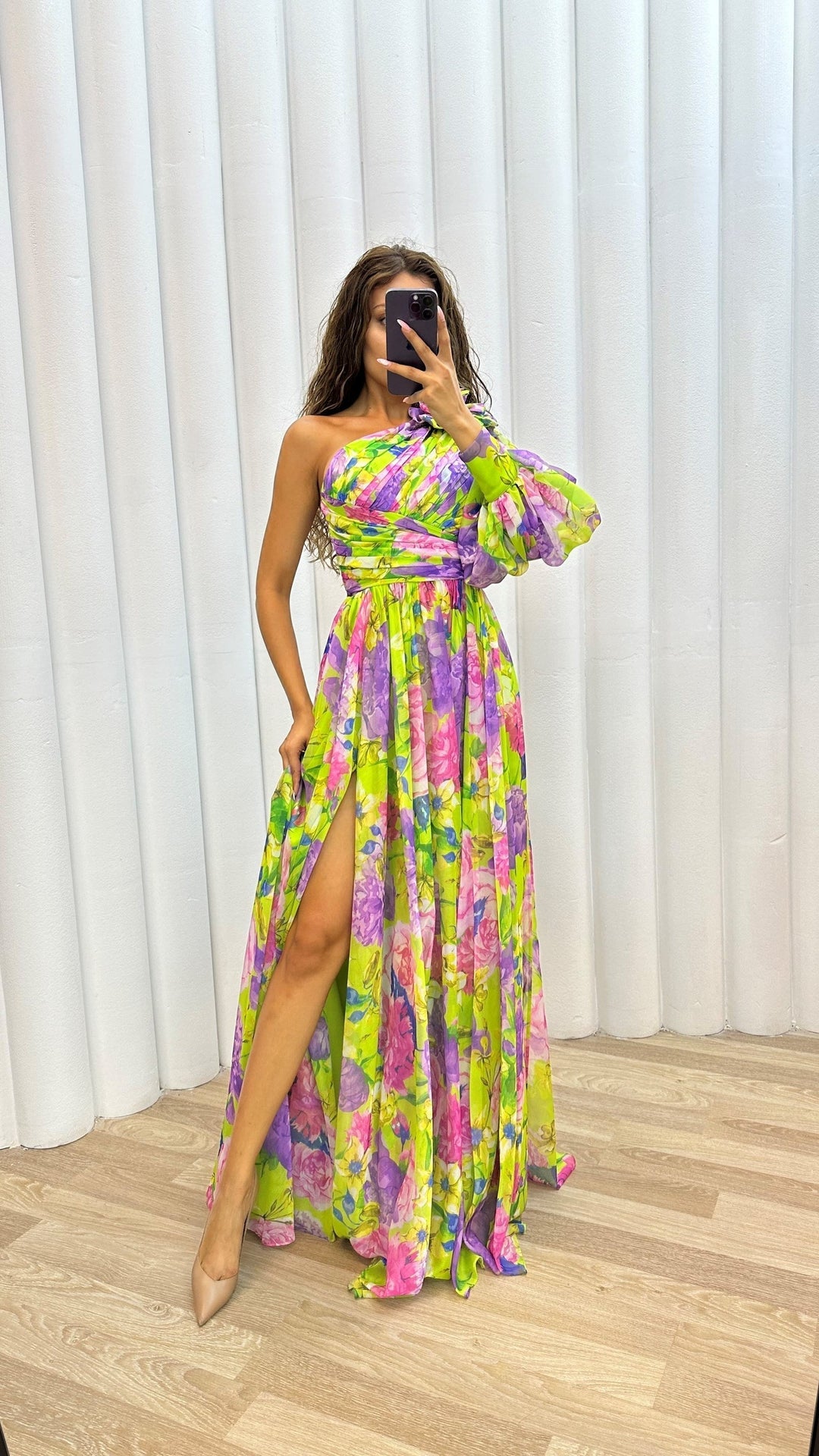 Odelia | Elegante Dames One-Shoulder Bloemen Maxi Jurk