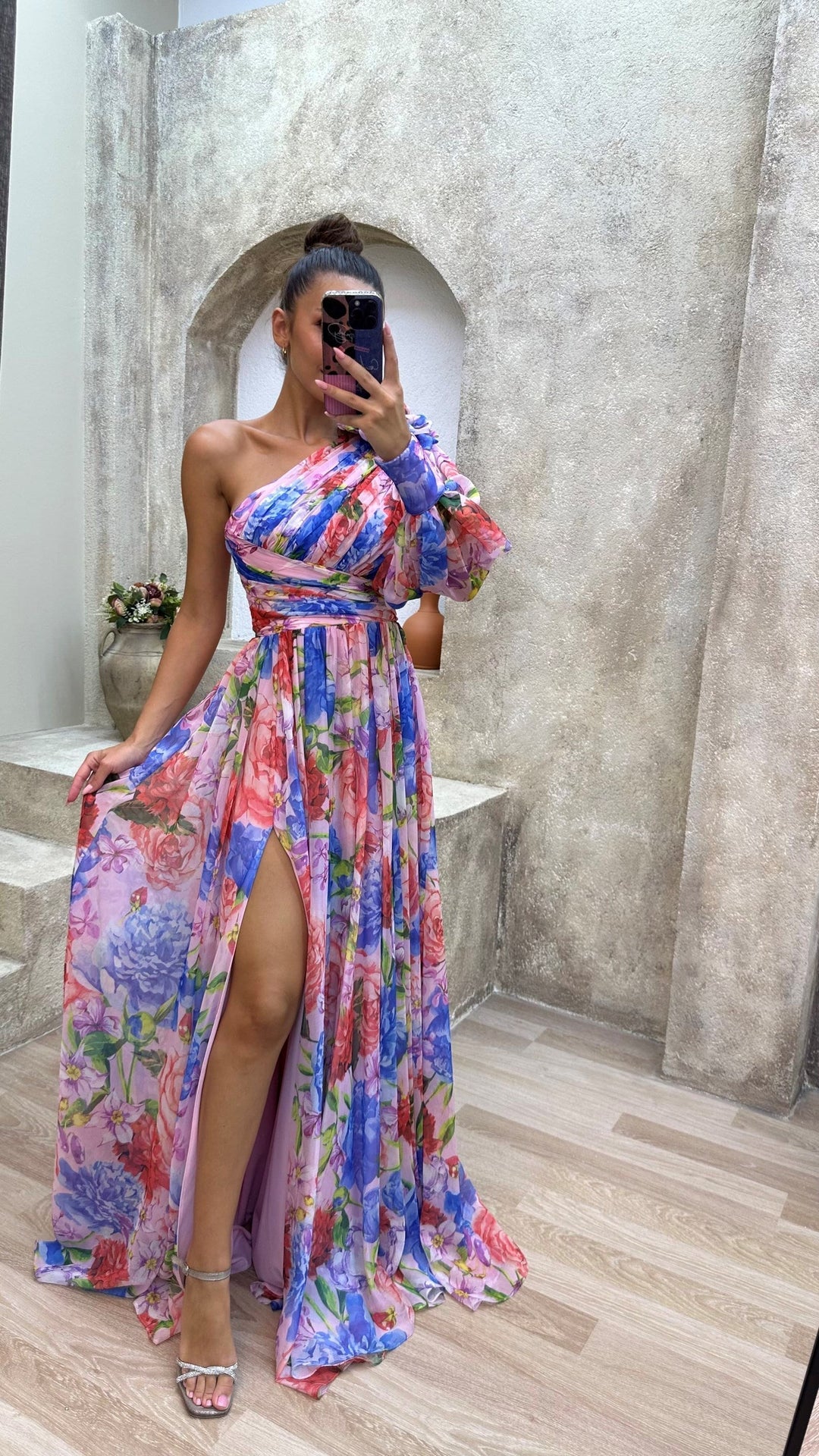 Odelia | Elegante Dames One-Shoulder Bloemen Maxi Jurk