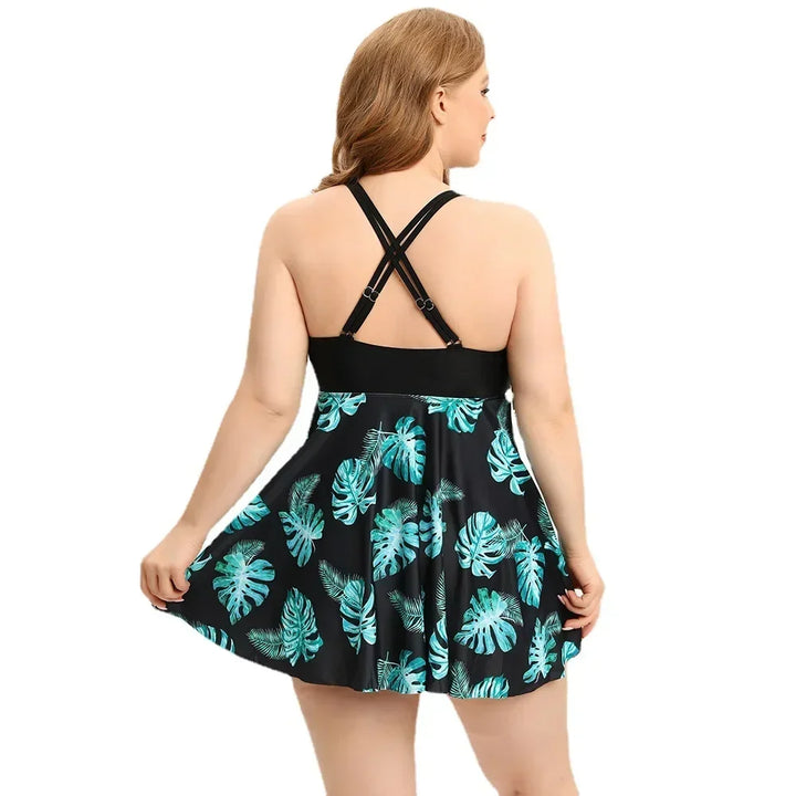 Rosa | Dames Plus Maat Tankini Zwemjurk Halter Tropisch Zomer