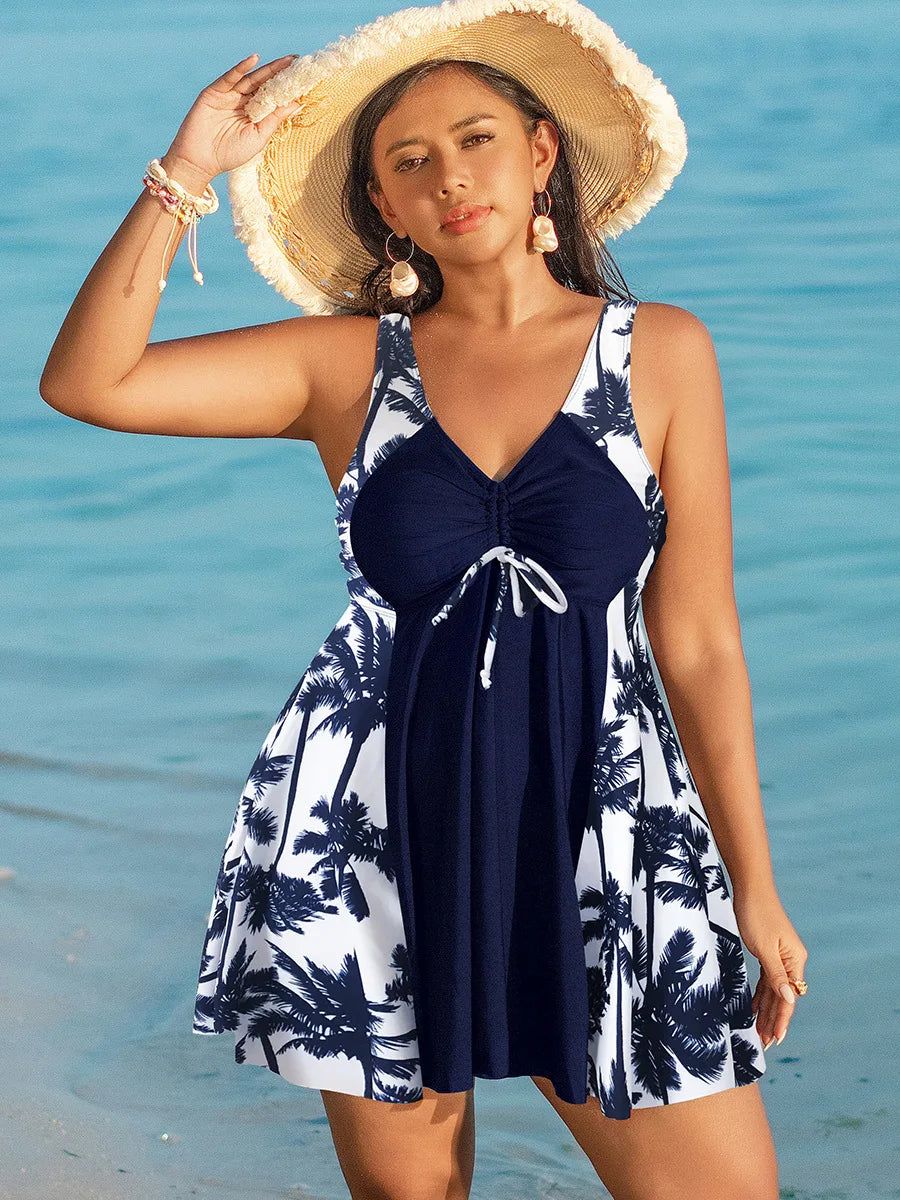 Rosa | Dames Plus Maat Tankini Zwemjurk Halter Tropisch Zomer