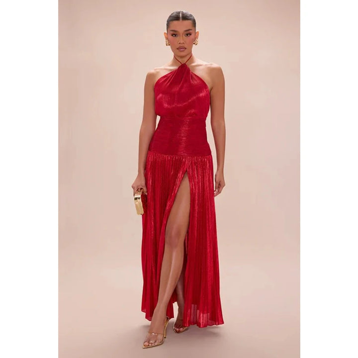 Fenna | Dames Halter Jurk Mouwloos Maxi Feest Geplooide