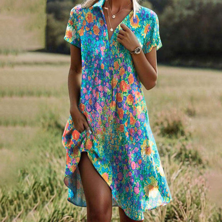 Sanne | Fleurige Dames Zomerjurk Bloemenprint Korte Mouwen