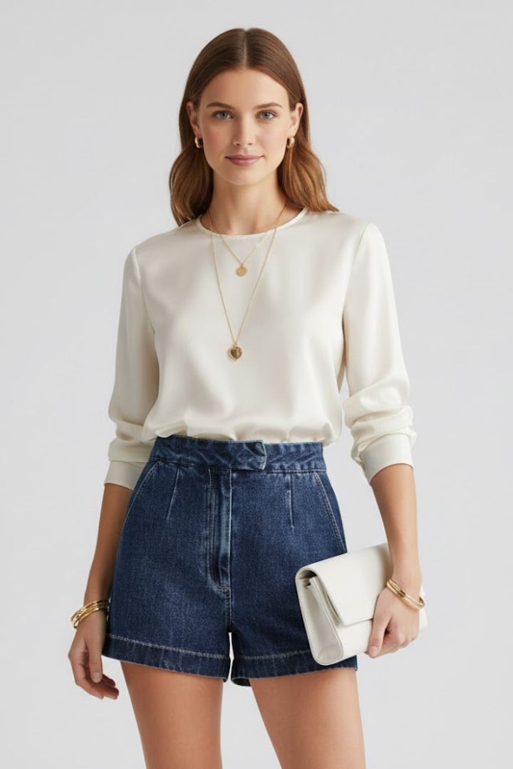 Saskia | Stijlvolle Dames Korte Broek Hoog Getailleerde