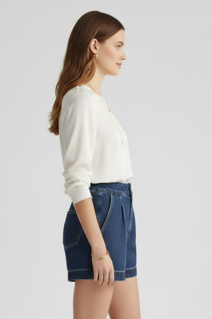 Saskia | Stijlvolle Dames Korte Broek Hoog Getailleerde