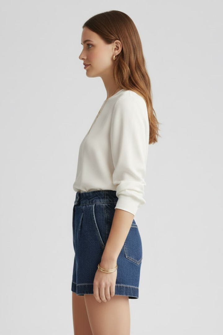 Saskia | Stijlvolle Dames Korte Broek Hoog Getailleerde