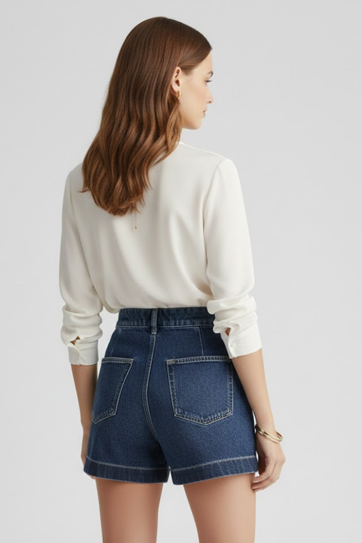 Saskia | Stijlvolle Dames Korte Broek Hoog Getailleerde