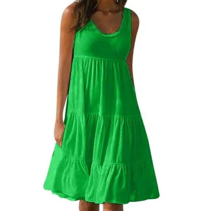 Selah | Luchtige Dames Midi-zomerjurk Gegolfd Mouwloos