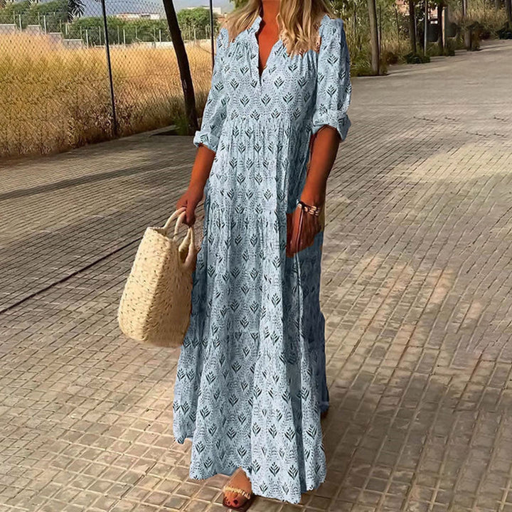 Solène | Elegante Dames Maxi Boho Print Jurk met Lange Mouwen
