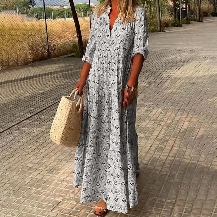 Solène | Elegante Dames Maxi Boho Print Jurk met Lange Mouwen