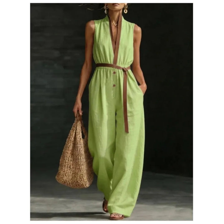 Solange | Dames Jumpsuit Zomer Mouwloos Wide-Leg Boho V-hals