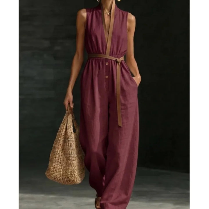 Solange | Dames Jumpsuit Zomer Mouwloos Wide-Leg Boho V-hals