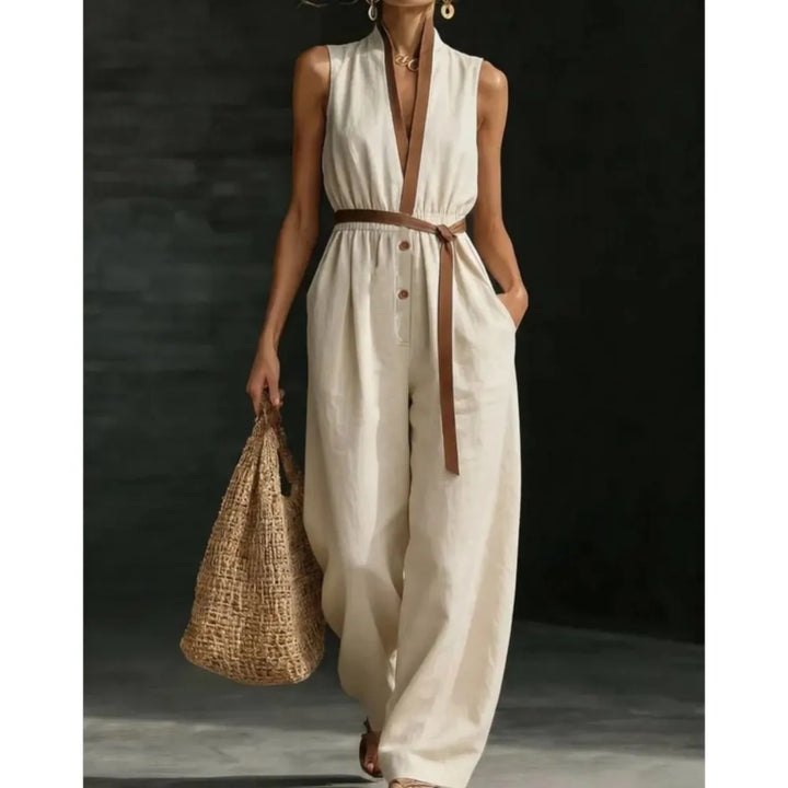 Solange | Dames Jumpsuit Zomer Mouwloos Wide-Leg Boho V-hals