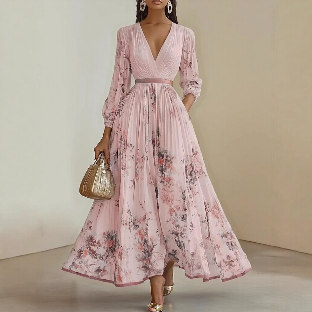 Sophie | Elegante Dames Maxi Jurk Geplooid Bloemen