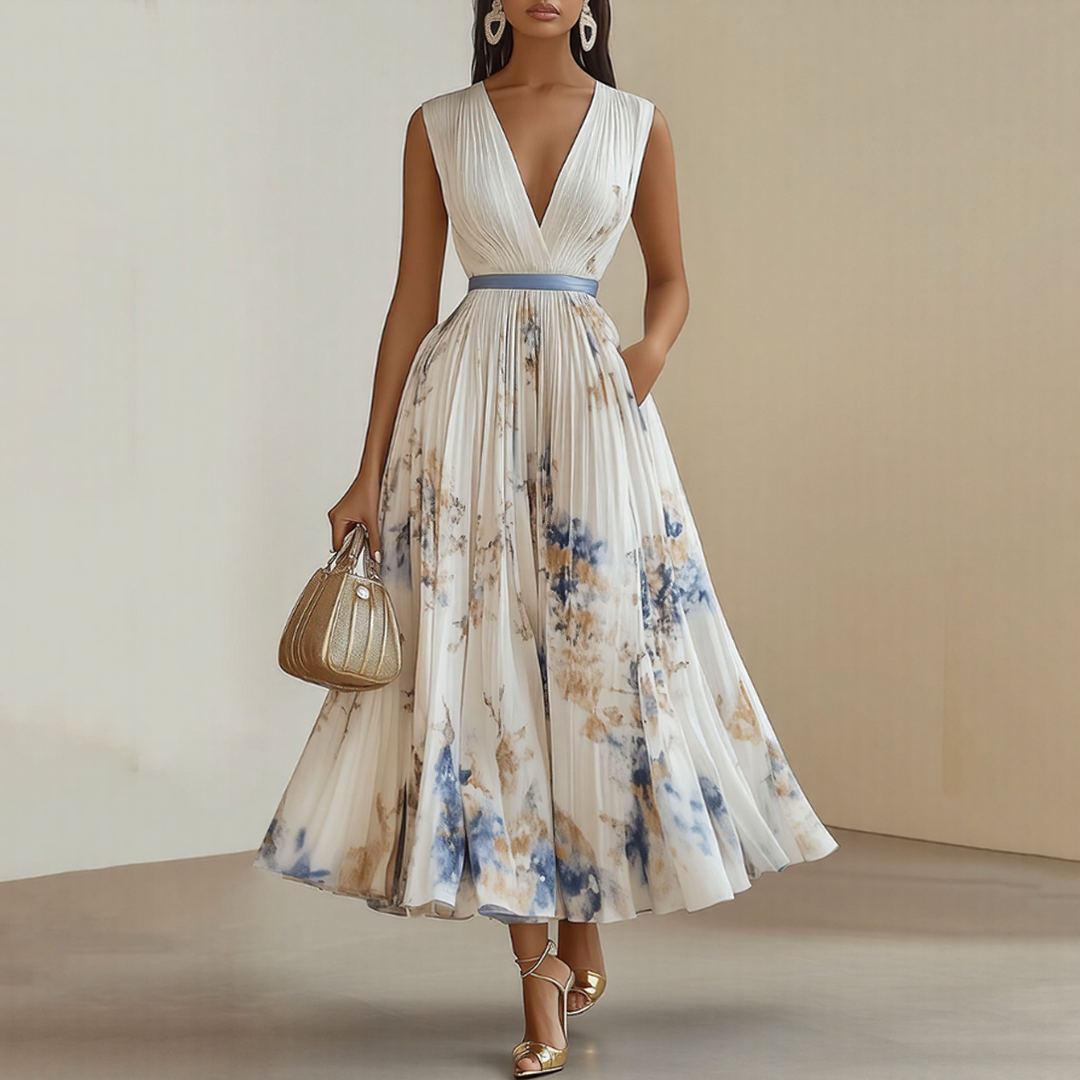 Sophie | Elegante Dames Maxi Jurk Geplooid Bloemen