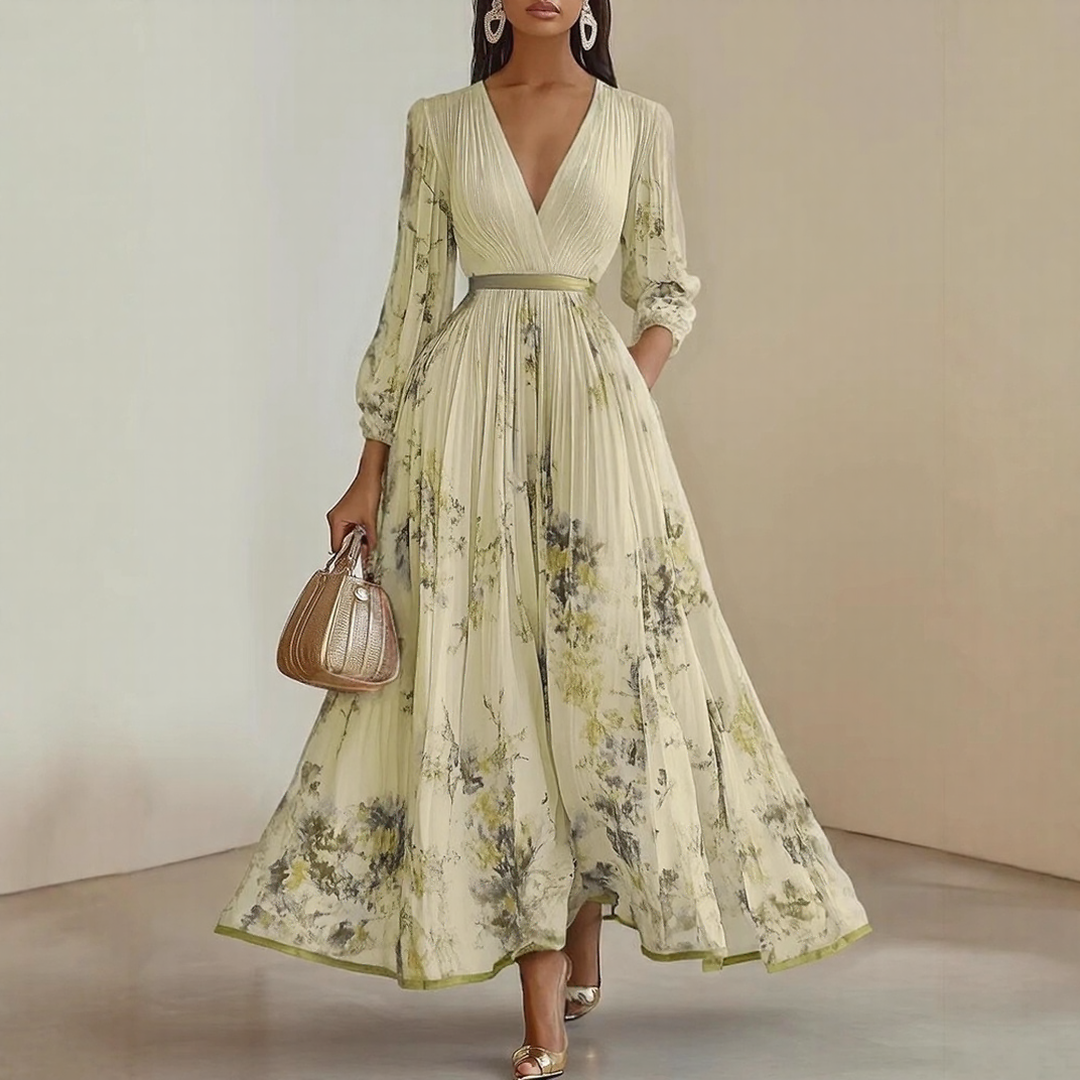 Sophie | Elegante Dames Maxi Jurk Geplooid Bloemen