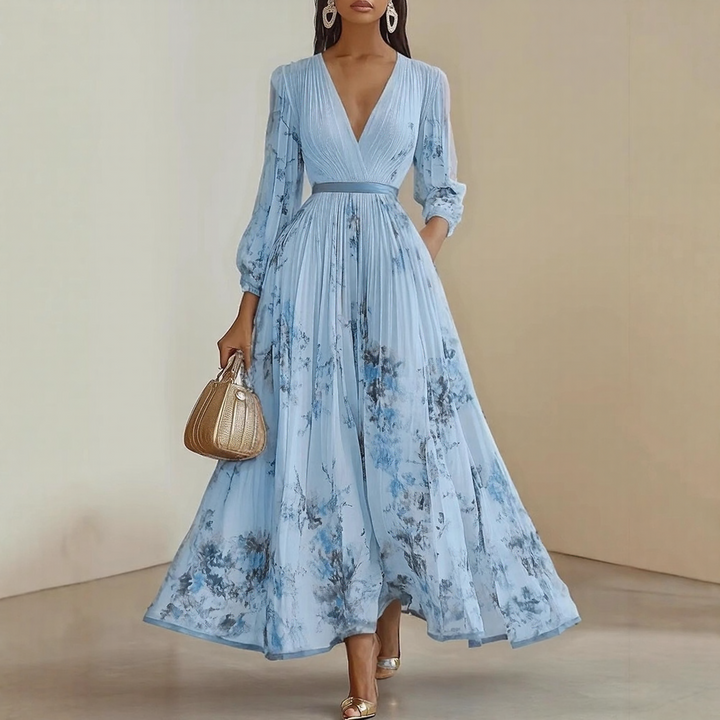 Sophie | Elegante Dames Maxi Jurk Geplooid Bloemen