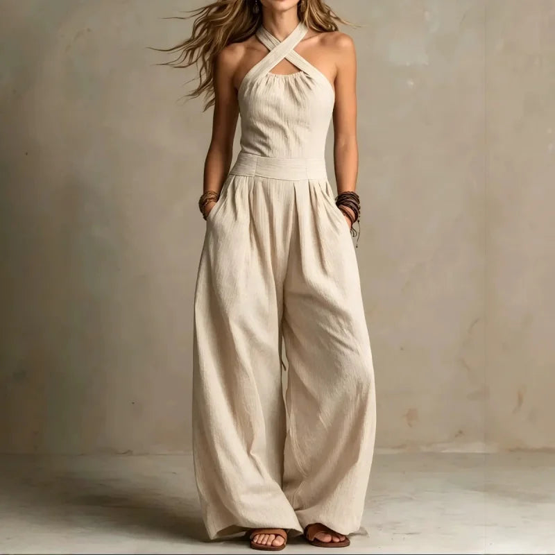 Valentina | Dames Jumpsuit Zomer Halter Criss-Cross Wide-Leg Boho Mouwloos